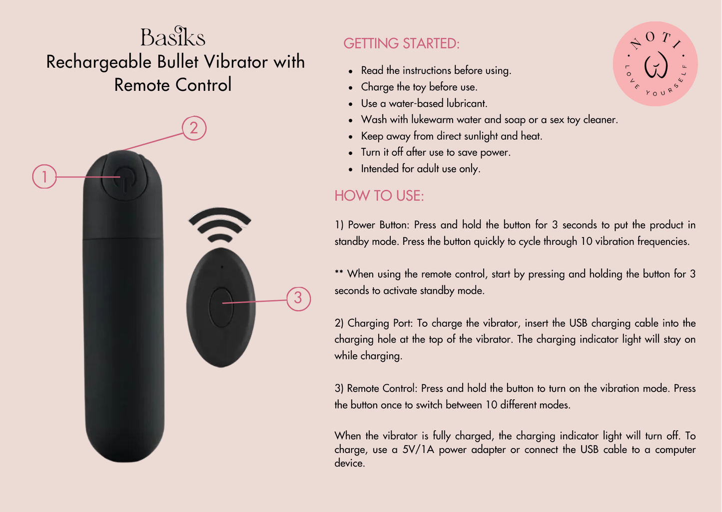 Basiks Rechargeable Bullet Vibrator with Remote Control