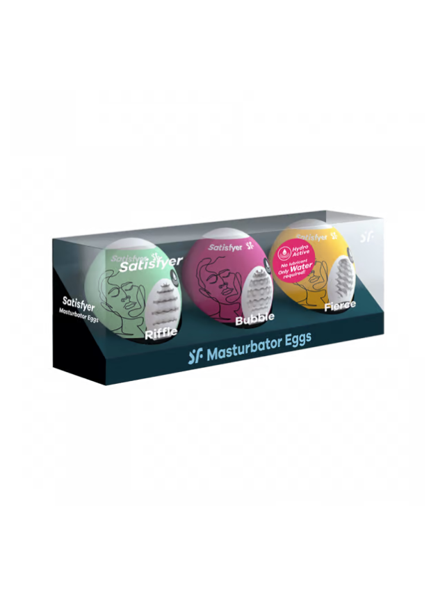 Satisfyer Masturbator Eggs Set of 3 Riffle, Bubble, Fierce Multi-colored