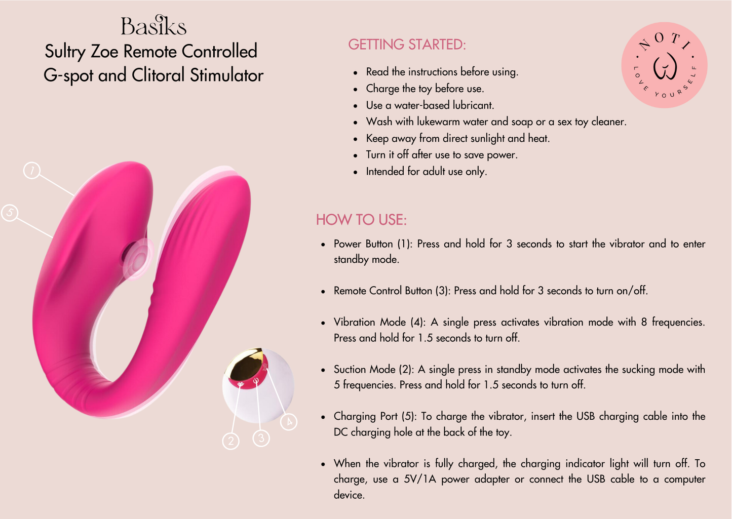 Basiks Sultry Zoe Remote Controlled G-spot and Clitoral Stimulator