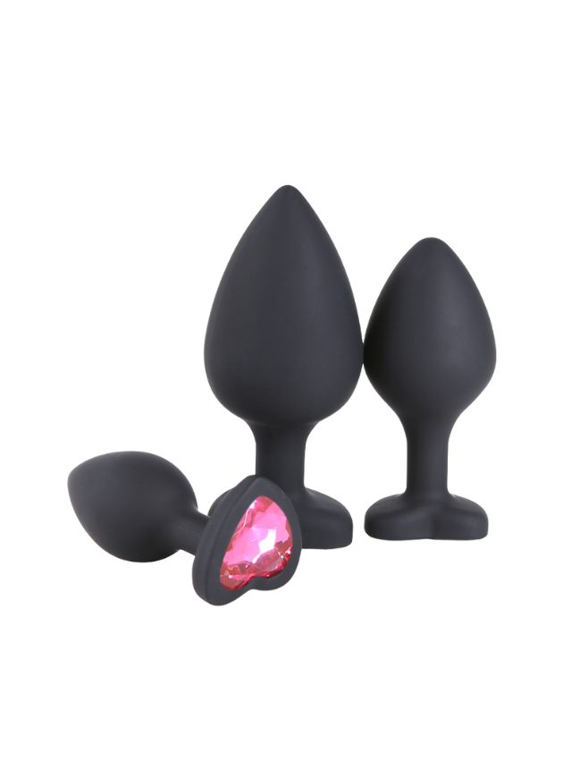 Noti Jewelled Heart Butt Plug Set Of 3 (black-set-1)