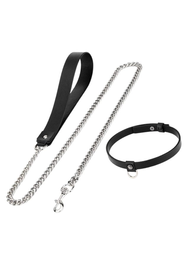 Obei Real Leather Collar And Lead Set (black-set-2)