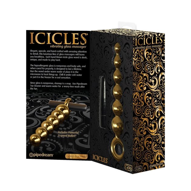 Icicles Gold Editon G06 Vibrating Glass Dildo (gold-n-6)